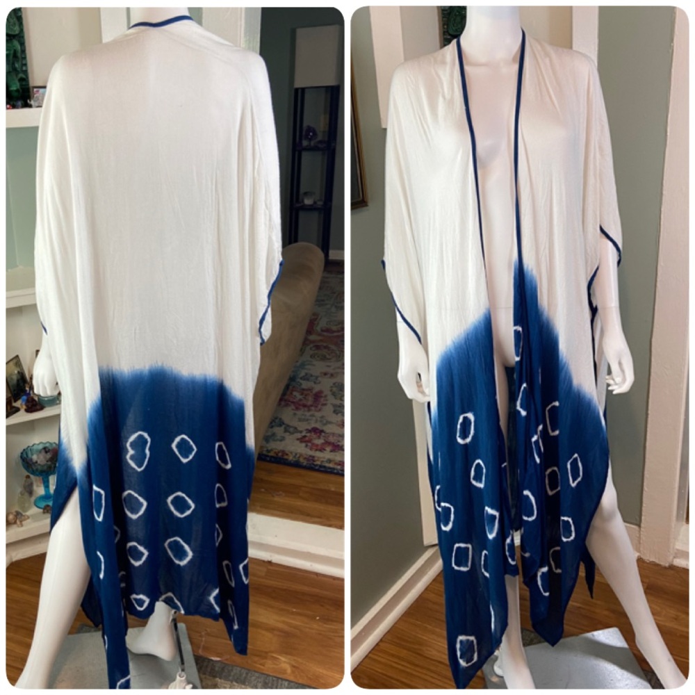 New nwt Lovestitch Kimono tie dye blue white jacket one size OS draped wide